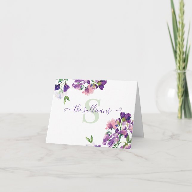 Aquarelle monogramme Pois doux Carte fixe (Devant)