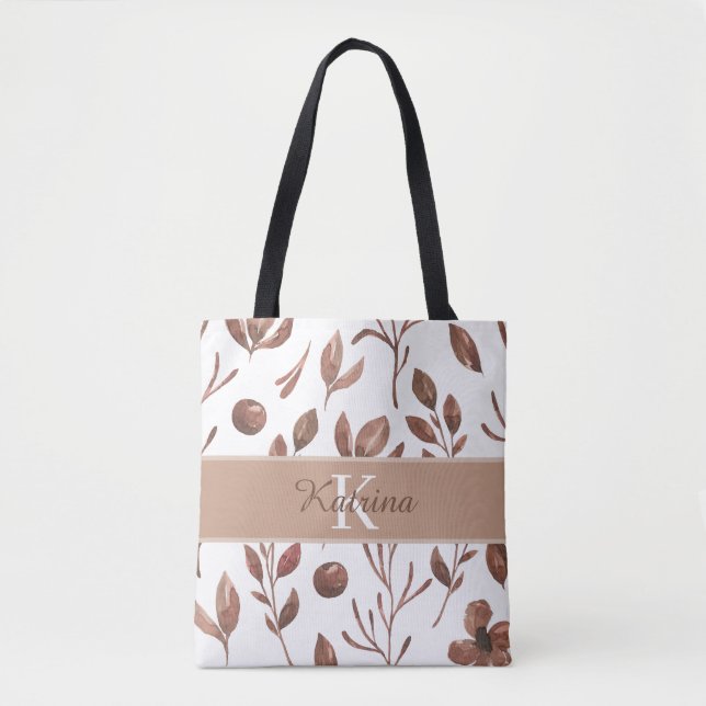 Aquarelle monogramme Sac fourre-tout floral (Devant)