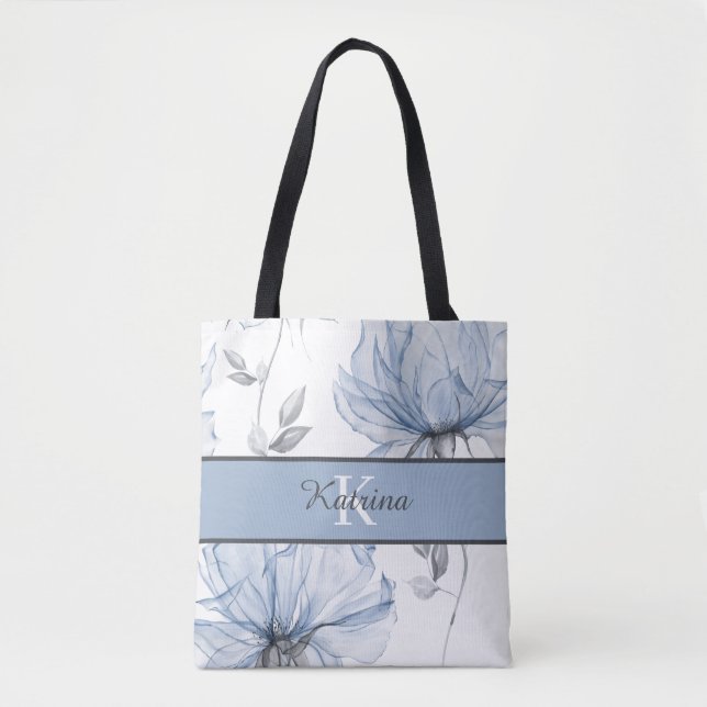 Aquarelle monogramme Sac fourre-tout floral (Devant)