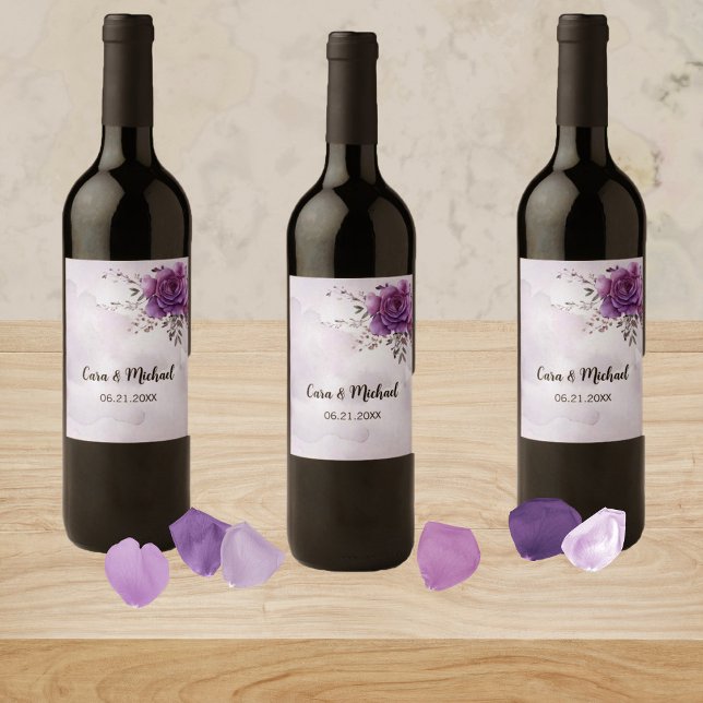 Aquarelle Morada Mariage Vin Étiquette (Créateur téléchargé)