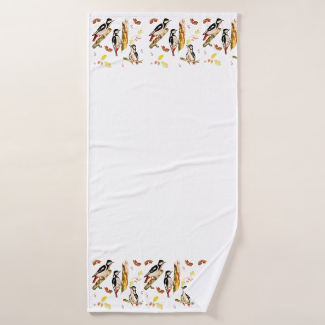 Aquarelle motif avec oiseaux pic (Serviette de bain)