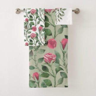 Aquarelle motif de fleurs et bourgeons de roses