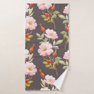 Aquarelle motif floral rose de chien et berr rouge