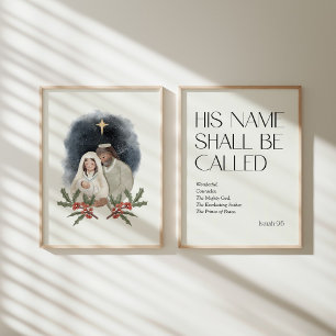 Aquarelle Nativité de Noël verset de la bible