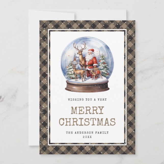 Aquarelle Neige Père Noël Plaid Joyeuse Carte de N (Devant)
