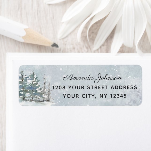 Aquarelle neigeuse Fir Trees en hiver (En situation)