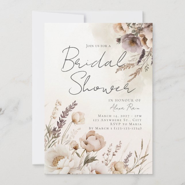 Aquarelle neutre Invitation à la douche florale (Devant)