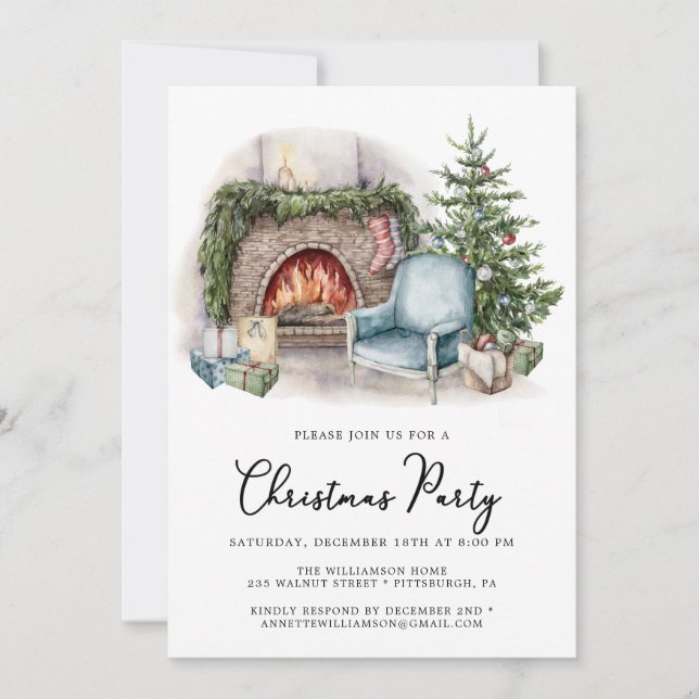 Aquarelle Noël Accueil Fêtes Invitation (Devant)