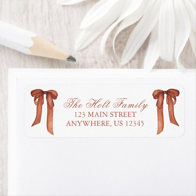 Aquarelle Noël Cuivre Bow Adresse de retour (En situation)