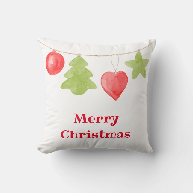 Aquarelle Noël Ornament Coussin folklorique (Recto)