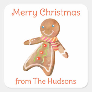 Aquarelle Noël Pain d'épices Homme Stickers Cadeau