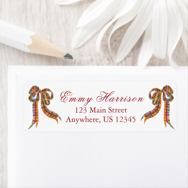 Aquarelle Noël Plaid Bows Adresse (En situation)