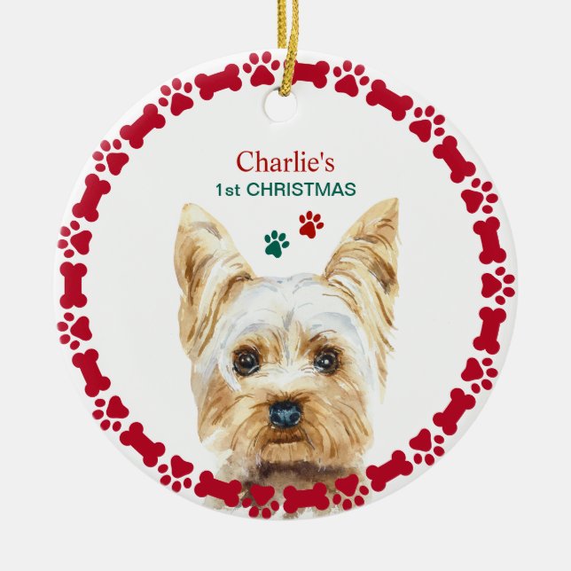 Aquarelle Noël Yorkie Ornement personnalisé (Devant)