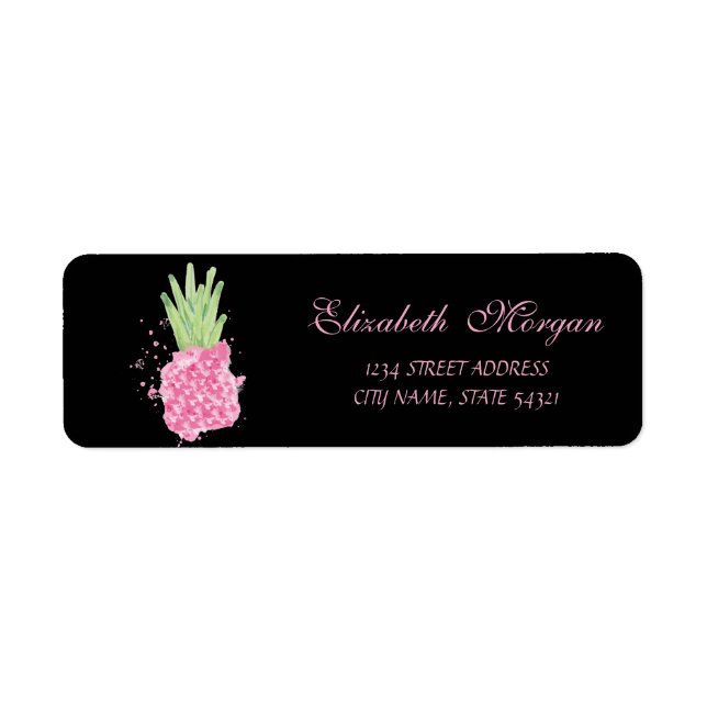 Aquarelle noire fille mignonne Ananas rose (Devant)