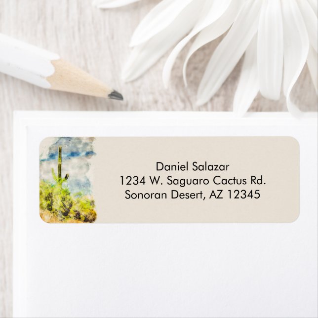 Aquarelle numérique du désert de Saguaro Cactus (En situation)