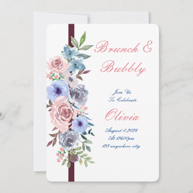 aquarelle nuptiale douche invitation florale (Devant)
