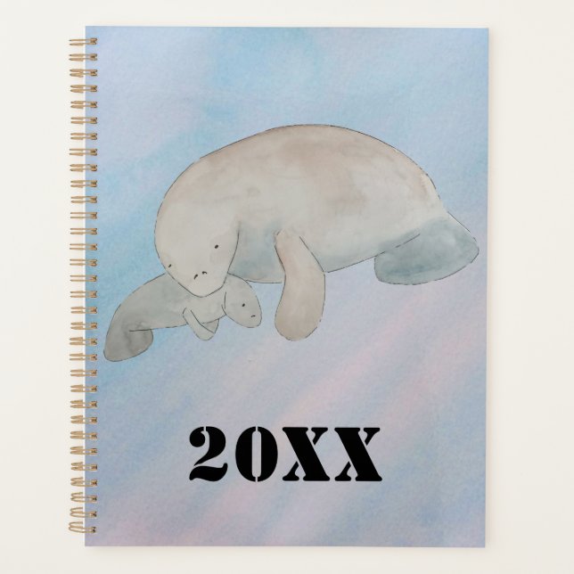 Aquarelle Océan Mère Bébé Manat (Devant)