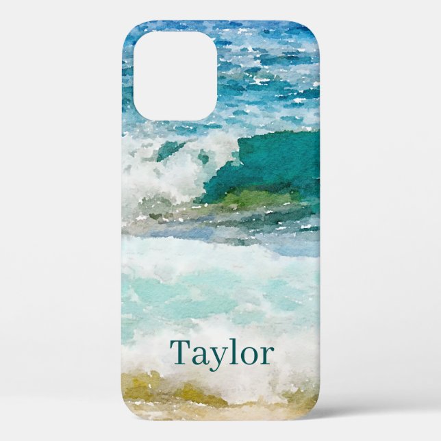 Aquarelle Océan Monogramme Coque-Mate coque iphone (Verso)
