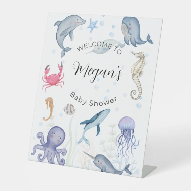 aquarelle océan thème panneau baby shower (Recto)