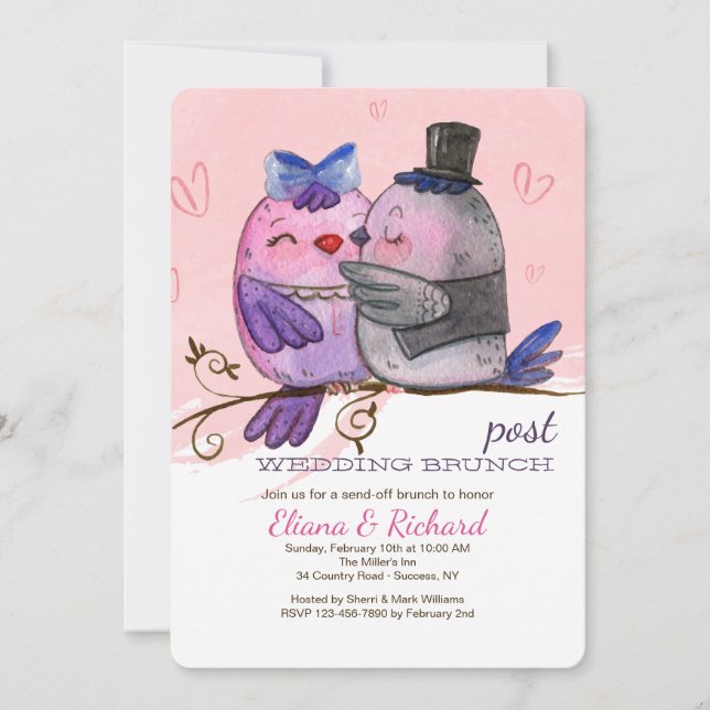 Aquarelle Oiseau Couple Invitation (Devant)