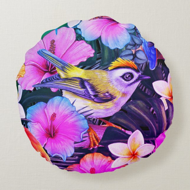 Aquarelle Oiseau tropical Floral Imprimer Coussin  (Dos)