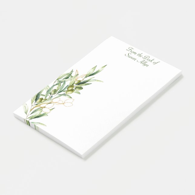 Aquarelle Olive Branch Post-It® Notes, 4 po x 6 po (Incliné)
