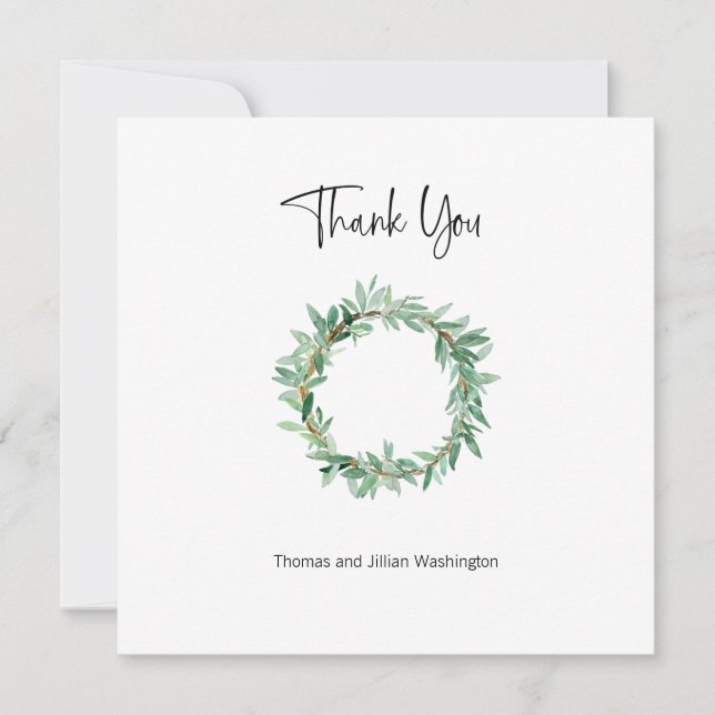 Aquarelle Olive Wreath Carte de remerciements (Devant)