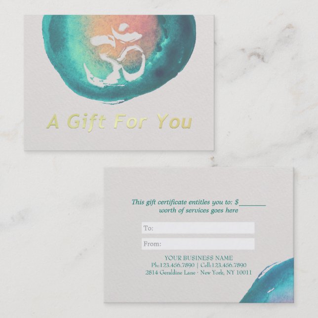 Aquarelle OM YOGA Instructeur Certificat cadeau (Devant / Derrière)