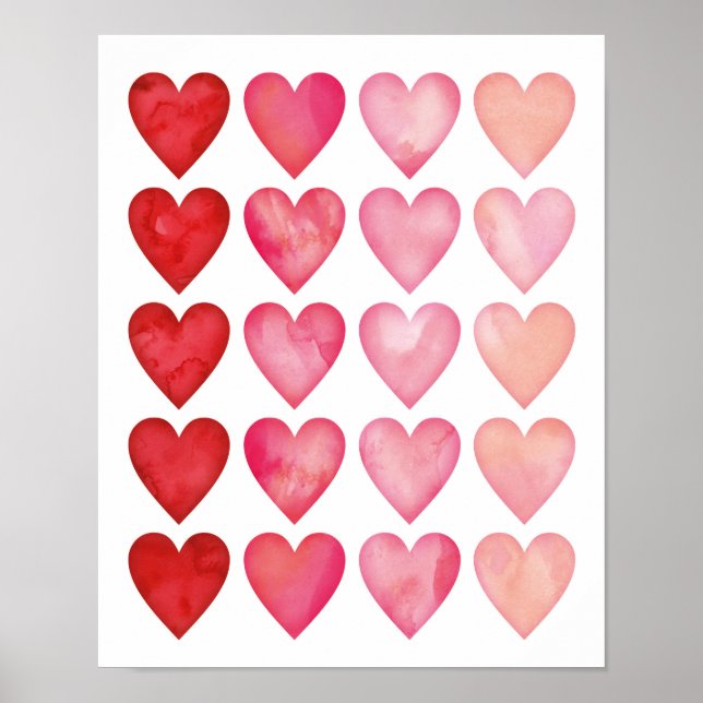 Aquarelle Ombre affiche des coeurs (Devant)