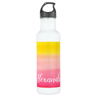 Aquarelle Ombre Nom personnalisé Bouteille rose et