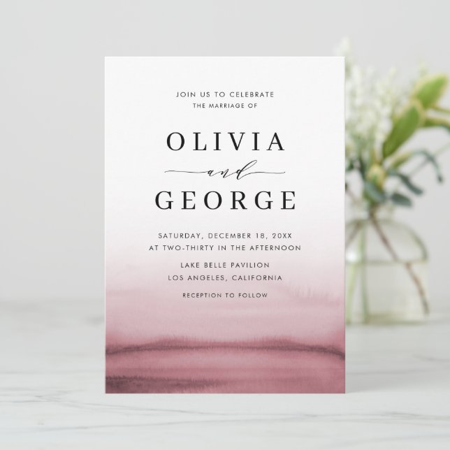 Aquarelle Ombre Rouge moderne Faire-part de mariag (Debout devant)