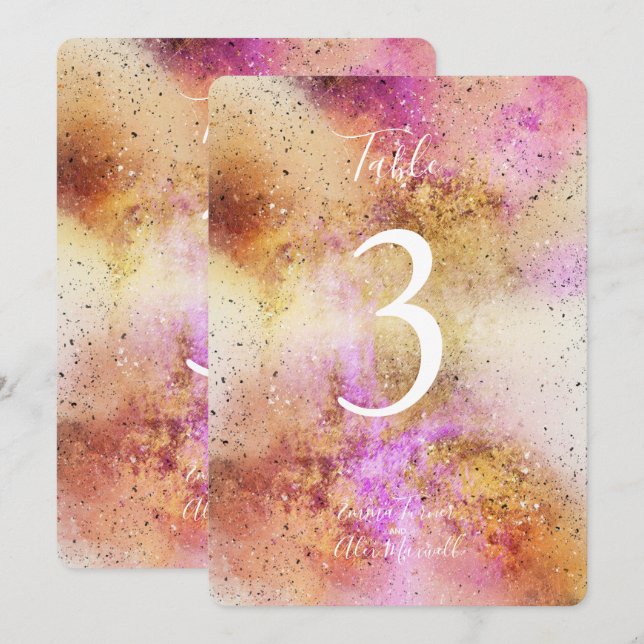 Aquarelle or et ciel rose | Cartes de numéro de ta (Devant / Derrière)