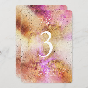 Aquarelle or et ciel rose   Cartes de numéro de ta