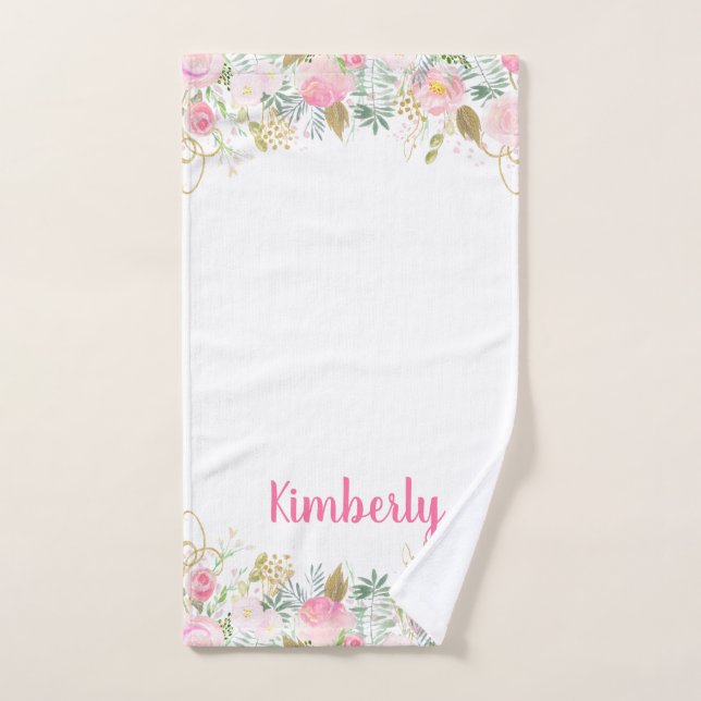 Aquarelle or et rose Fleurs Shabby Chic (Serviette à main)