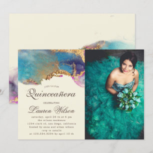 aquarelle or faux Quinceanera Photo Invitation