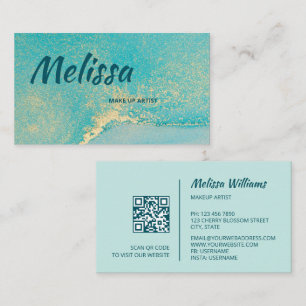 Aquarelle or turquoise   Carte de visite de code Q