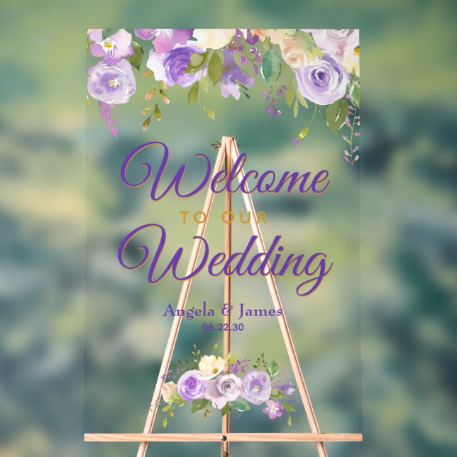 Aquarelle or violet Mariage de bienvenue Floral (Neutre)