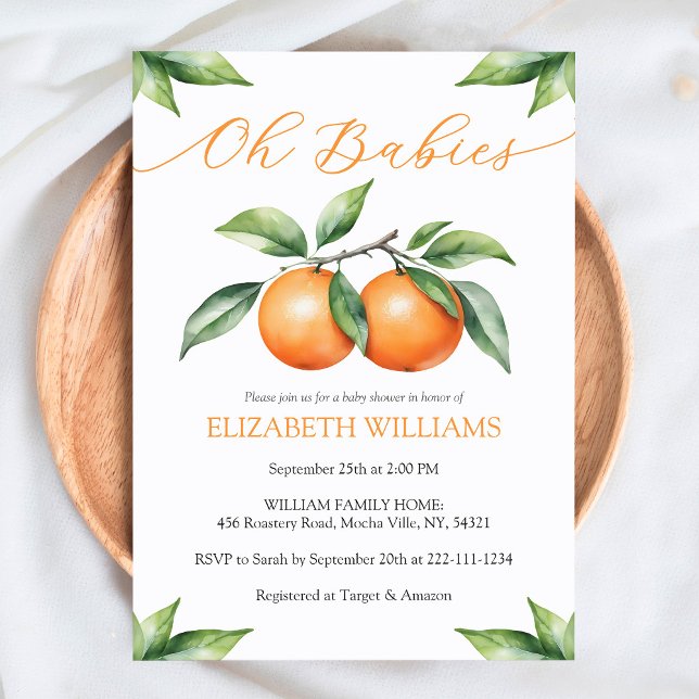 Aquarelle Orange Baby shower Invitation pour jumea (Créateur téléchargé)