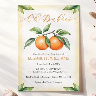 Aquarelle Orange Baby shower Invitation pour jumea