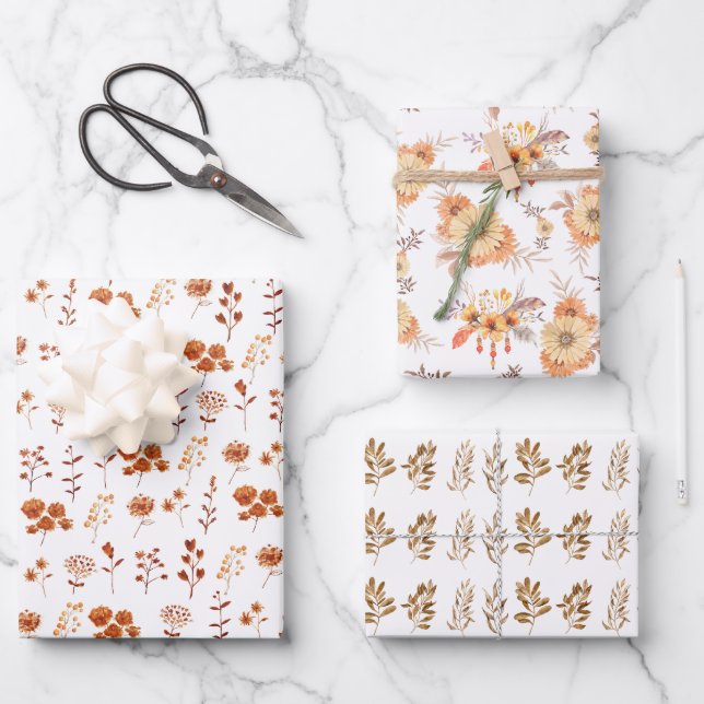 Aquarelle Orange Fleur Floral Feuille Boho (Recto)