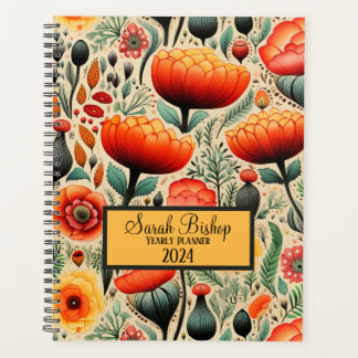 Aquarelle Orange Floral Annuel Planner Hardcover