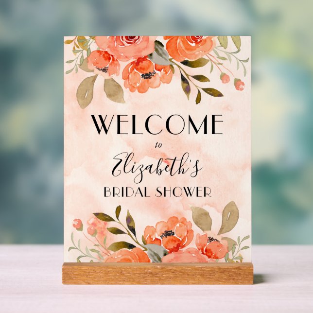 Aquarelle Orange Floral Fête des mariées Bienvenue (Neutre)