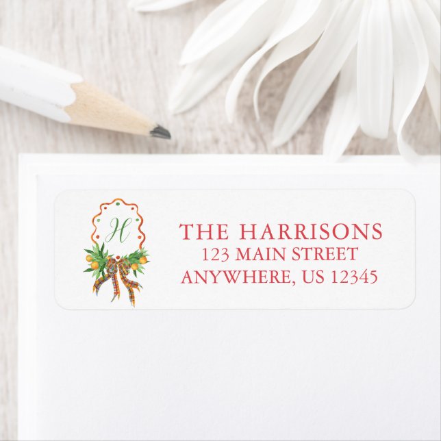 Aquarelle Oranges de Noël Plaid Bow Monogramme (En situation)