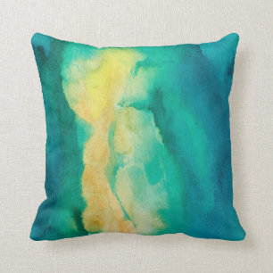 Aquarelle oreiller turquoise vert et jaune