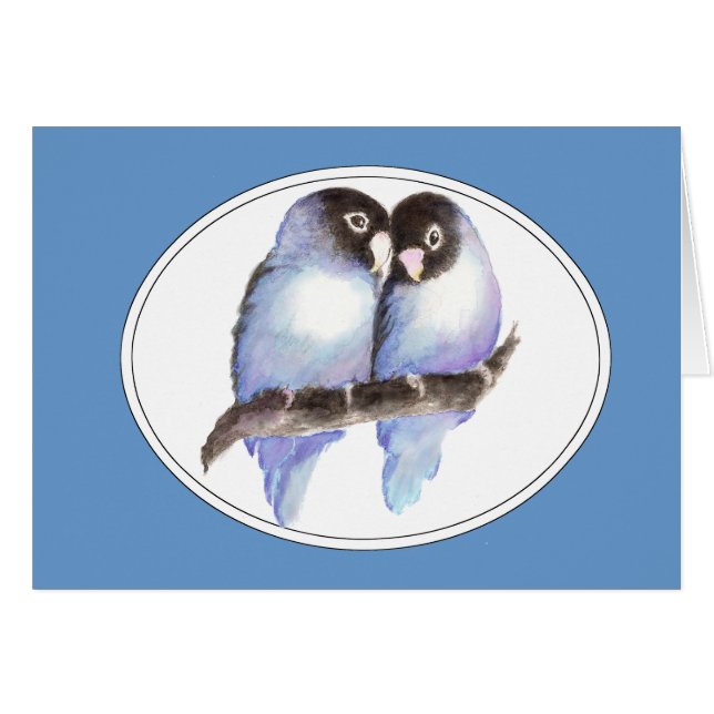 Aquarelle originale Bleu Lovebirds, Oiseau (Devant horizontal)