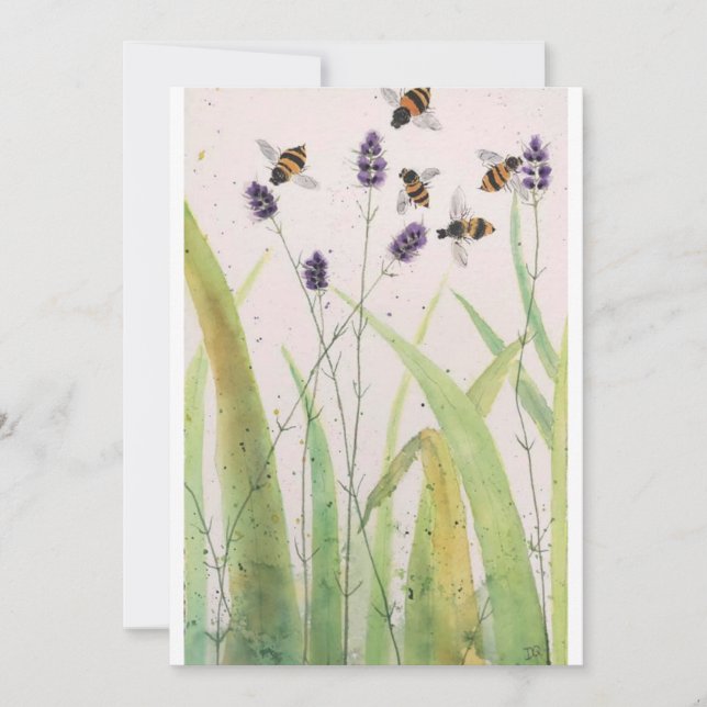 Aquarelle originale Bumble Bee sur carte postale b (Devant)