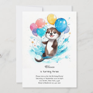 Aquarelle Otter Invitation Anniversaire