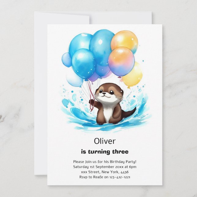 Aquarelle Otter Invitation Anniversaire (Devant)