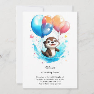 Aquarelle Otter Invitation Anniversaire