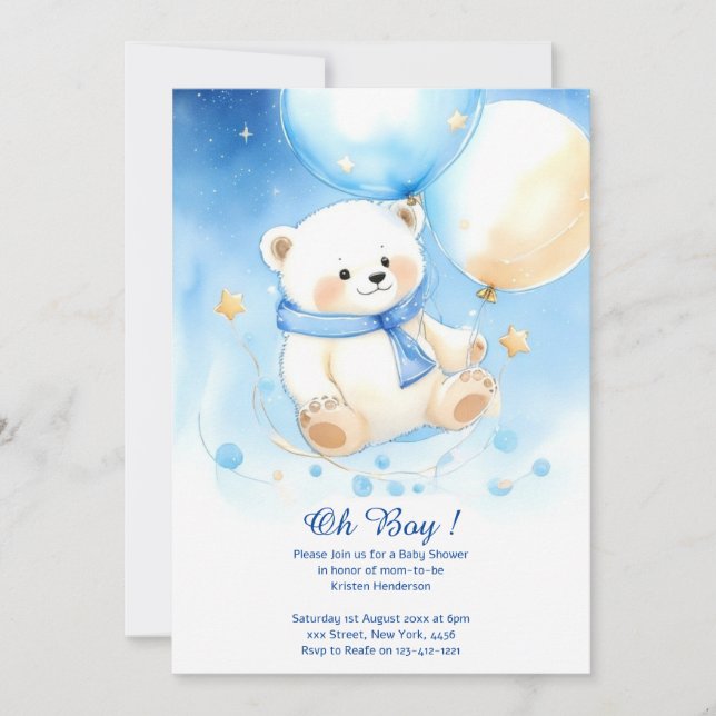 Aquarelle Ours polaire Baby shower Invitation (Devant)